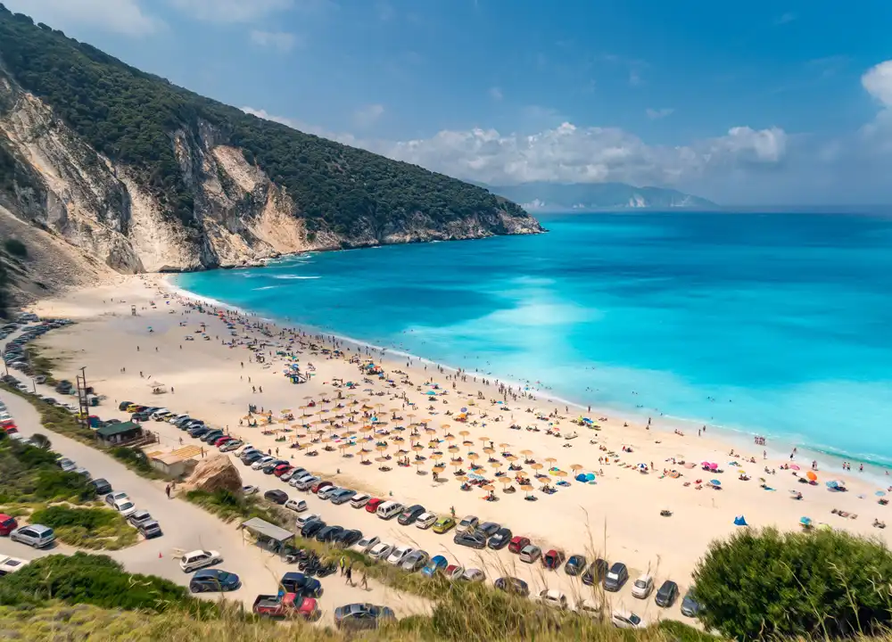 Myrtos Beach op Kefalonia.